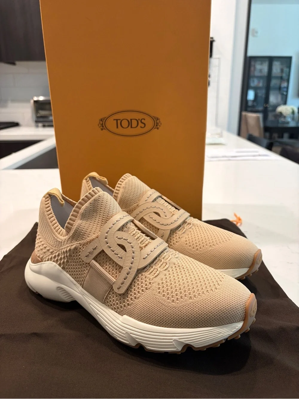 NWOT Tod's Kate Beige Knit Slip-On Sneakers